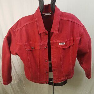 HIGH STATE Womens Vintage RED Denim Jacket Button Up LARGE MADE CANADA